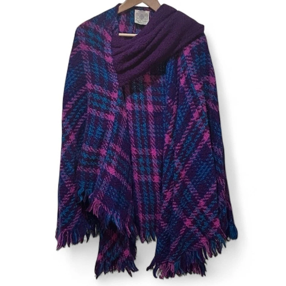 Винтажный Boyne Valley ткачей ручной работы шерсти шаль надежном плащ Ирландии фиолетовый синий клетку - Изображение 2 из 4