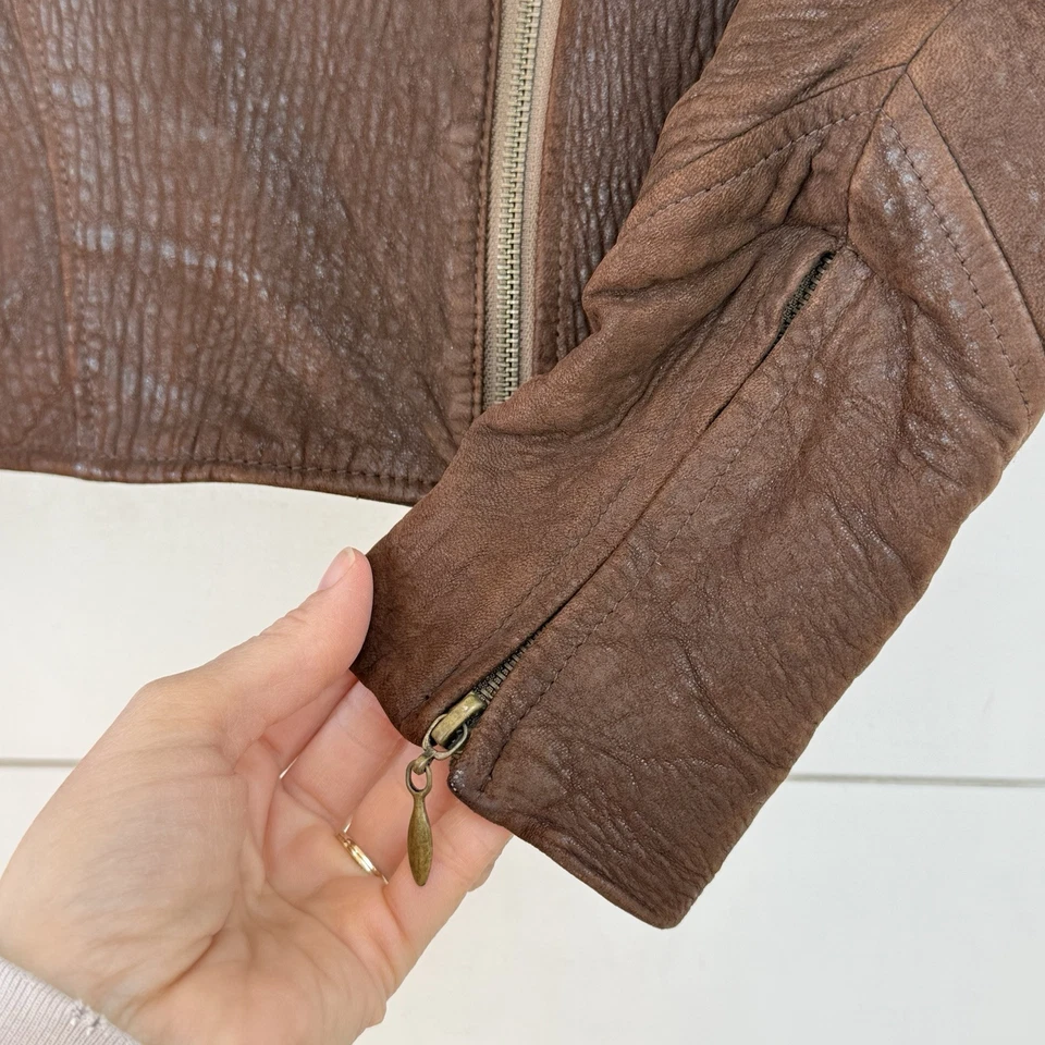 Chaqueta De Colección John Carlisle San Francisco 100% Cuero Moto Sherpa Mujer Pequeña Foto 2 de 4