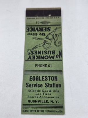 Eggleston Service Station Rushville New York Matchbook Cover