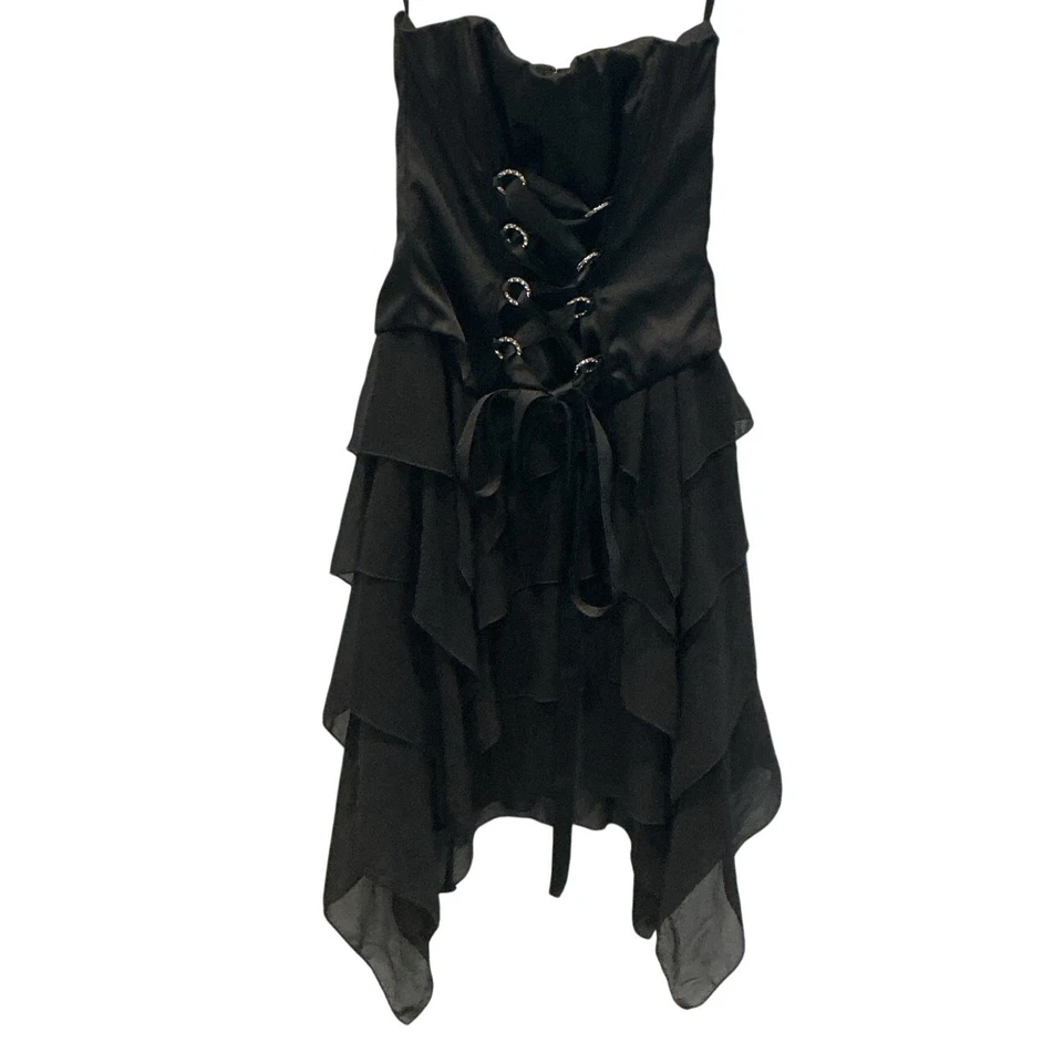 Vestido Jessica McClintock Y2K Hada Talla 6 Negro Corsé Capricho Bruja Formal Foto 3 de 4