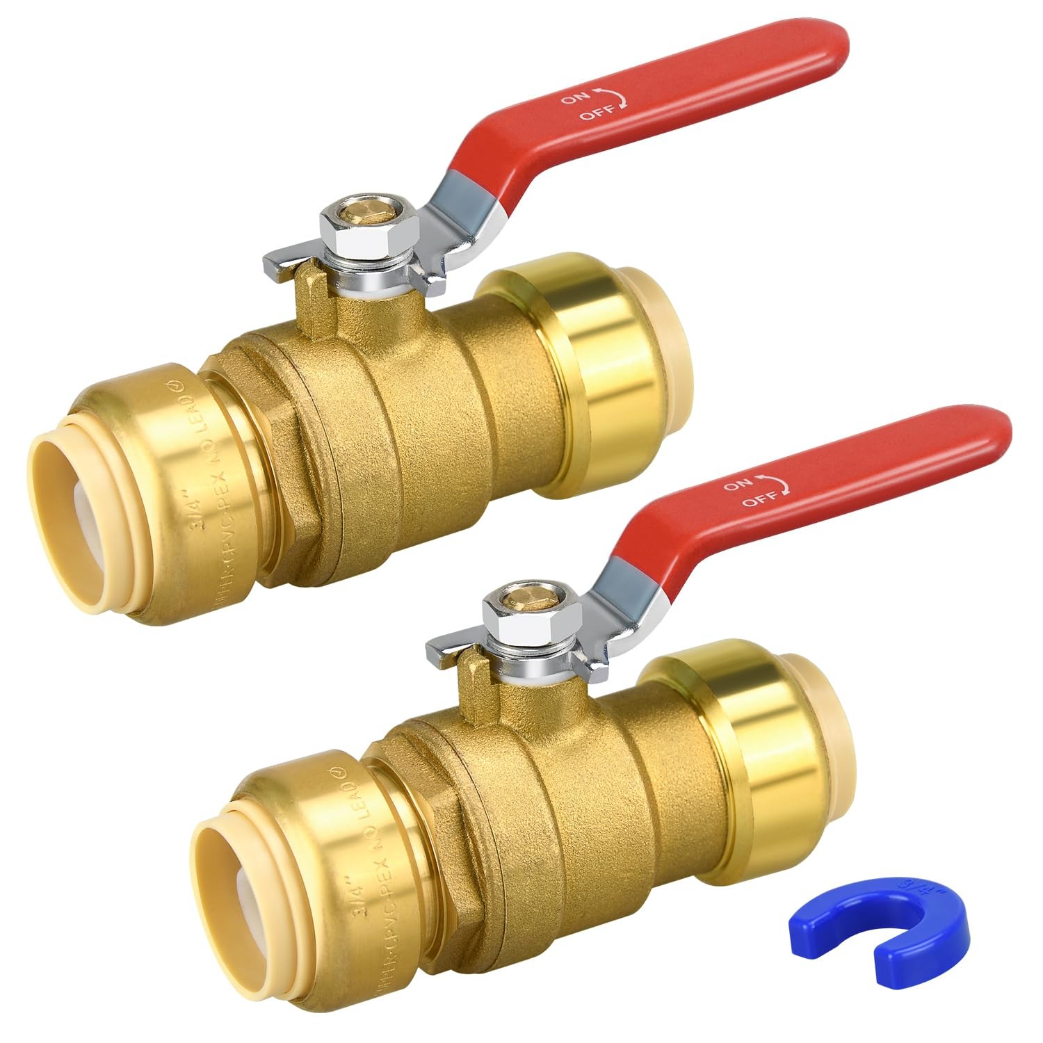 2 PCS 3/4 Inch Push Fit Ball Valve Shut Off Disconnect Clip PEX PVC Copper