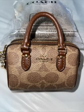 Coach Mini Rowan Bag Charm - Signature Canvas NWT IM/TAN/BROWN CX068