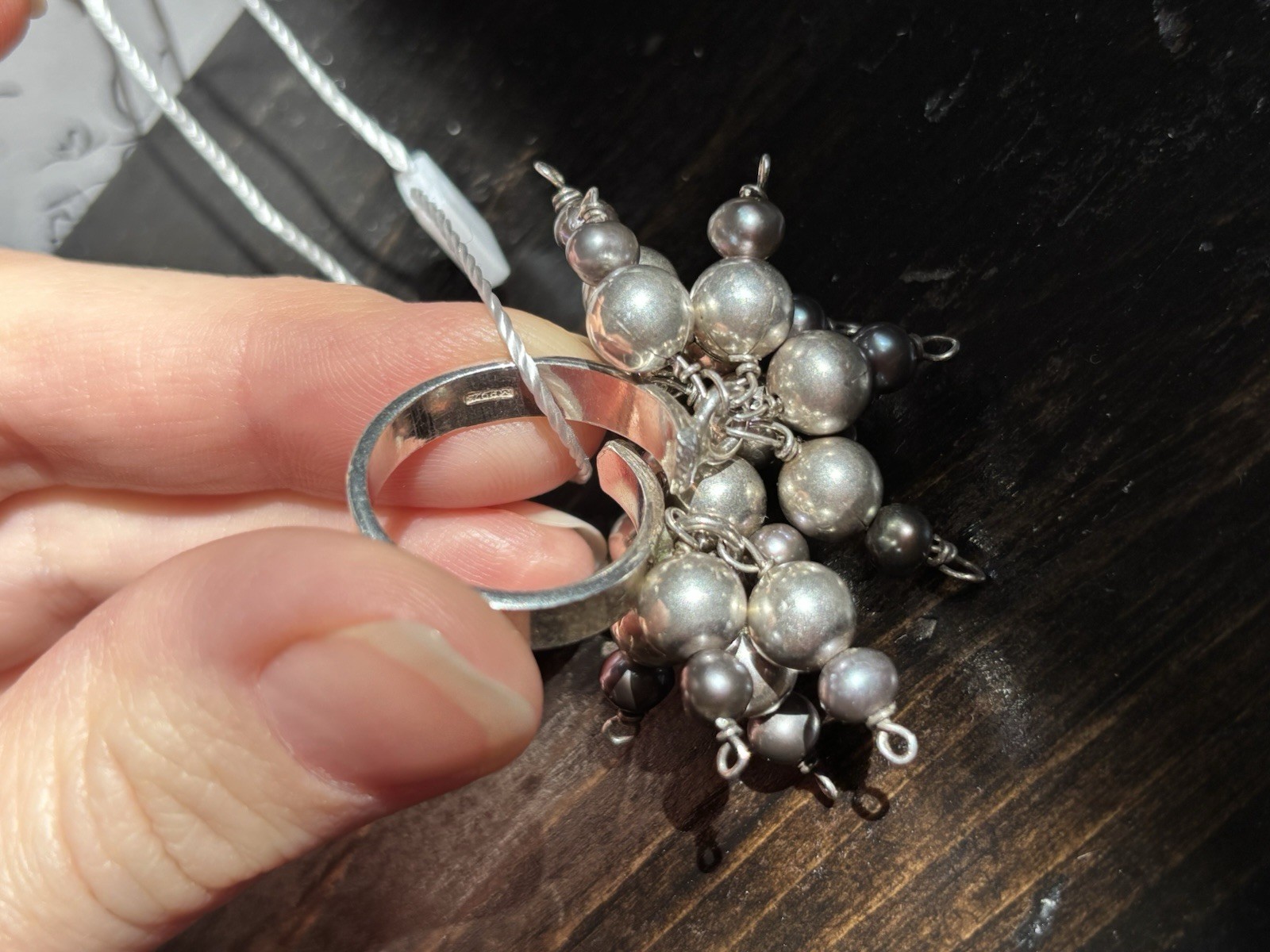 Sterling Silver Statement Ring with Dangle Beads … - image 5