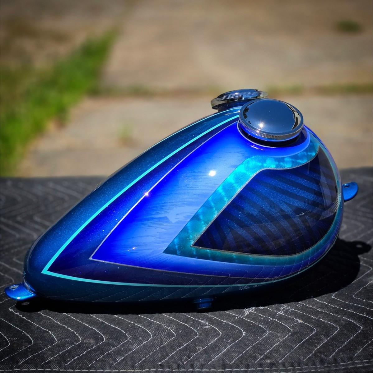 Custom Painted Axed Chopper Gas Tank 2.2 Gal Candy Blue Bobber