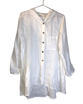 #ad #ad Kleen Womens White Lagenlook Hoodie Blouse Size S Oversized Beachy Summer Ramie $29.99