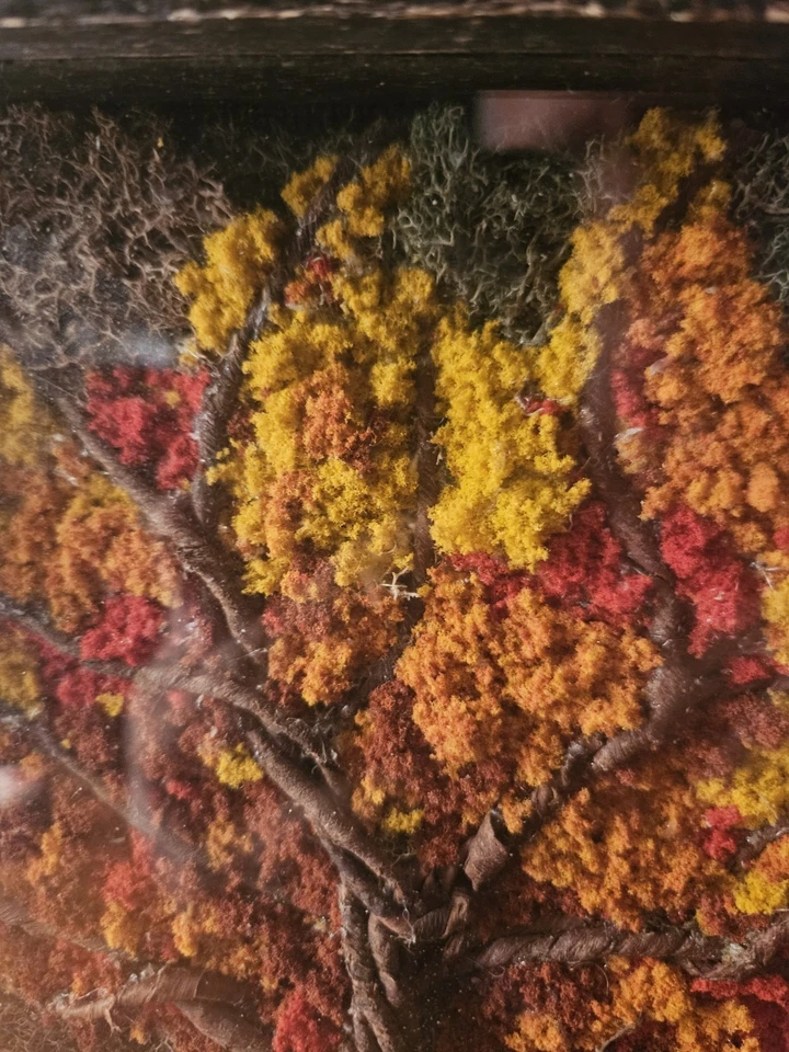 Fall Leaves Tree Mixed Medium Needlwork Fabric Art Piece 9 1/2 " Square - Image 4 of 4