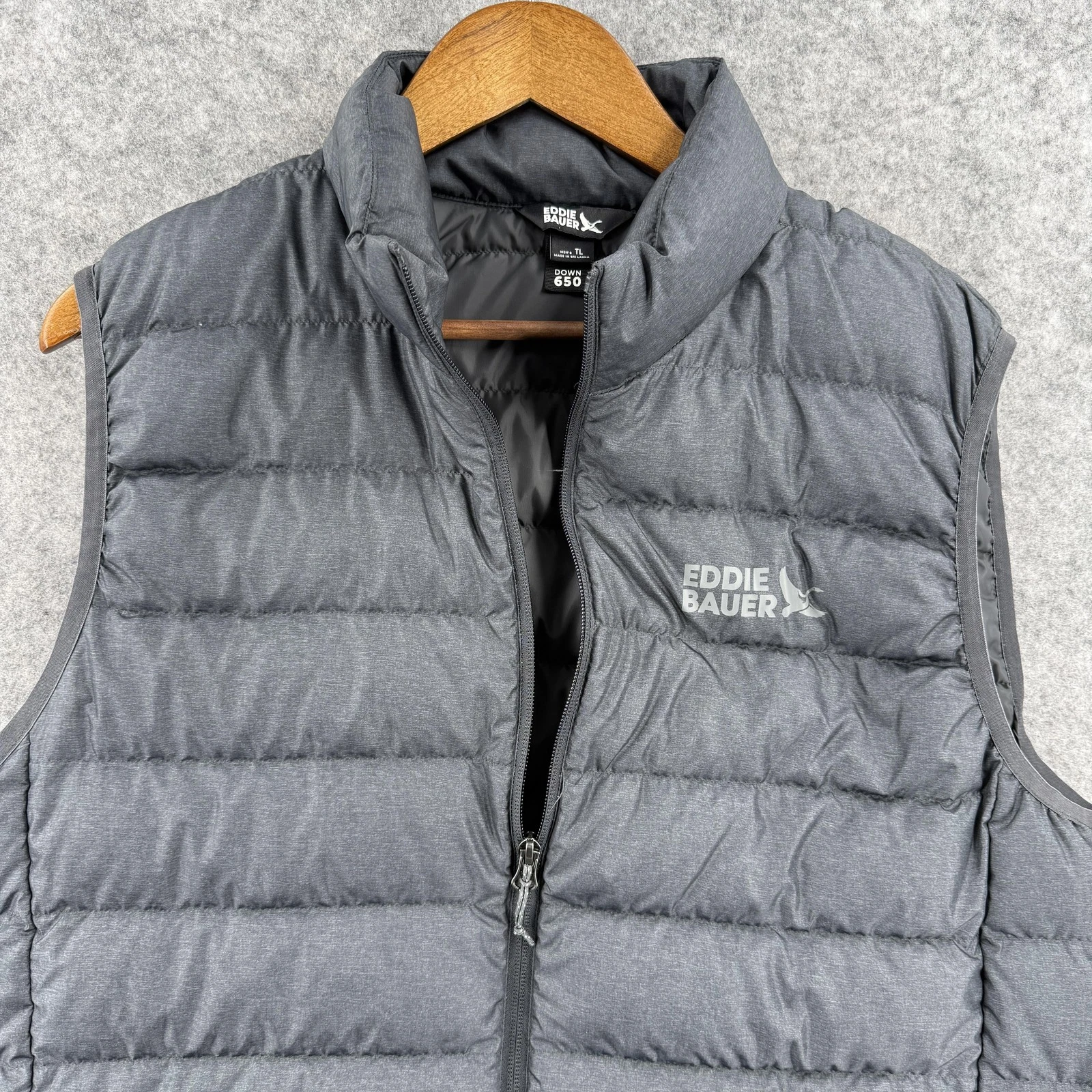 Eddie Bauer Vest Mens LT Gray Down 650 Quilted Puffer Full Zip Outdoor Big Tall