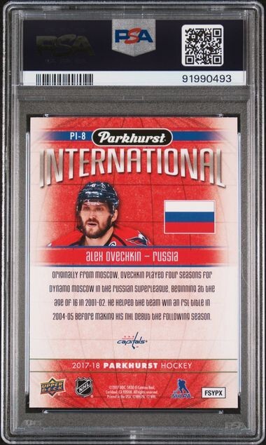 2017 Upper Deck Parkhurst International Pi-8 Alex Ovechkin PSA 10 Gem Mint NHL view 2