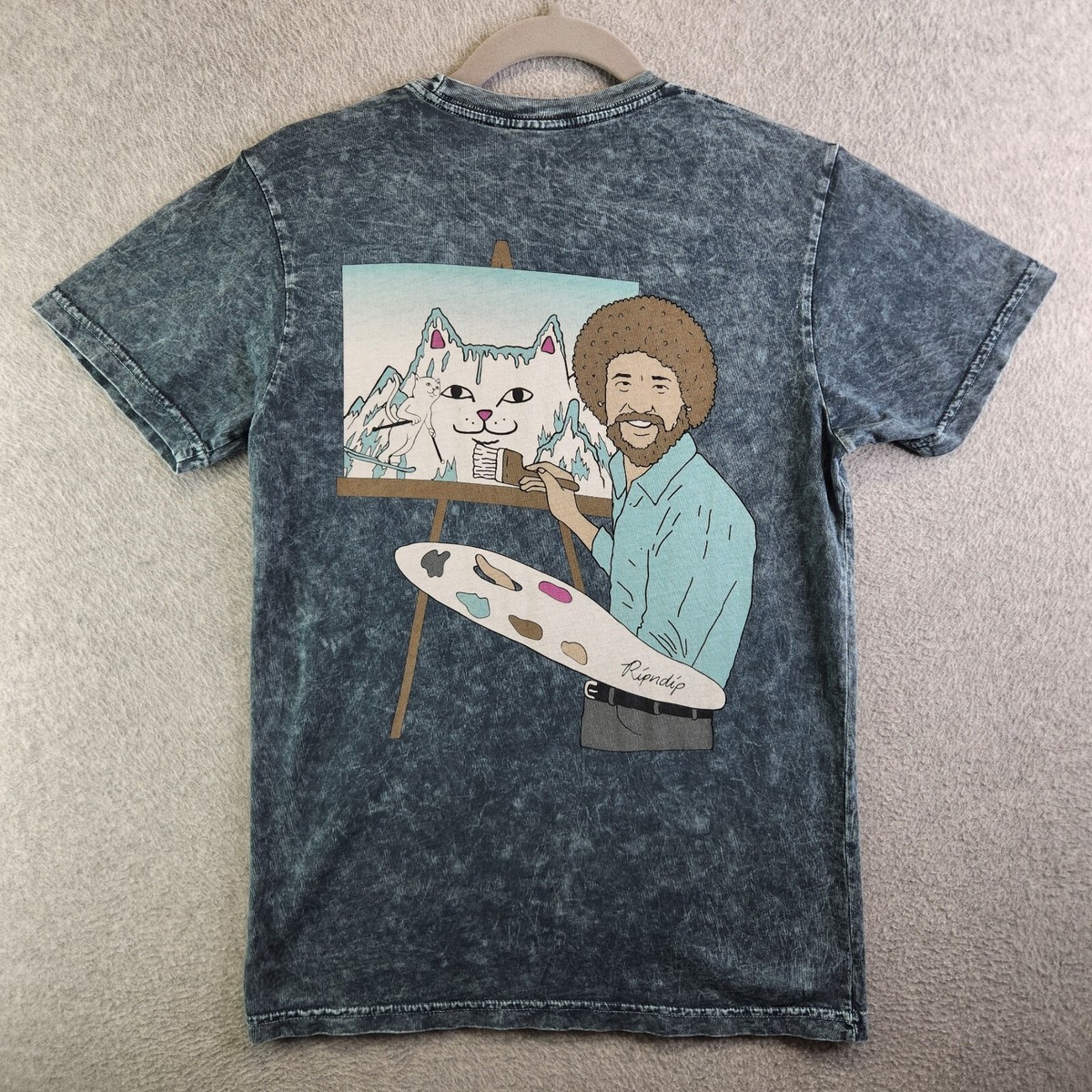 Ripndip T Shirt Mens S Gray Mineral Wash Boss Ross Painter Cat Middle  Finger Fun