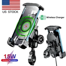Upgraded Motorcycle Phone Holder 15W Wireless Charger Stand Motorbike Handlebar