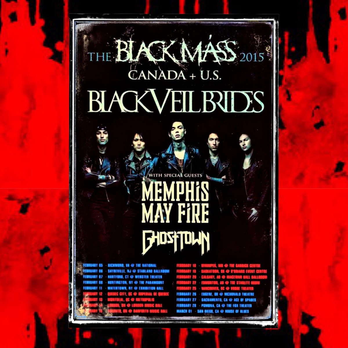 BLACK VEIL BRIDES 表紙 額縁付き 送料無料 BLACK VEIL BRIDES THE BLACK MASS 2016 TOUR TIN POSTER 12x8 INCHES