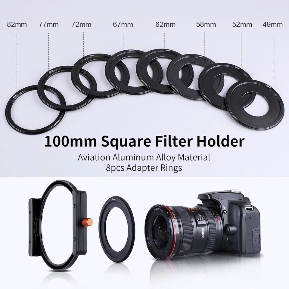 K&F Metal Square Lens Filter Holder 100mm + Lens Filter Adapter Rings 49mm-82mm - Image 2 of 4