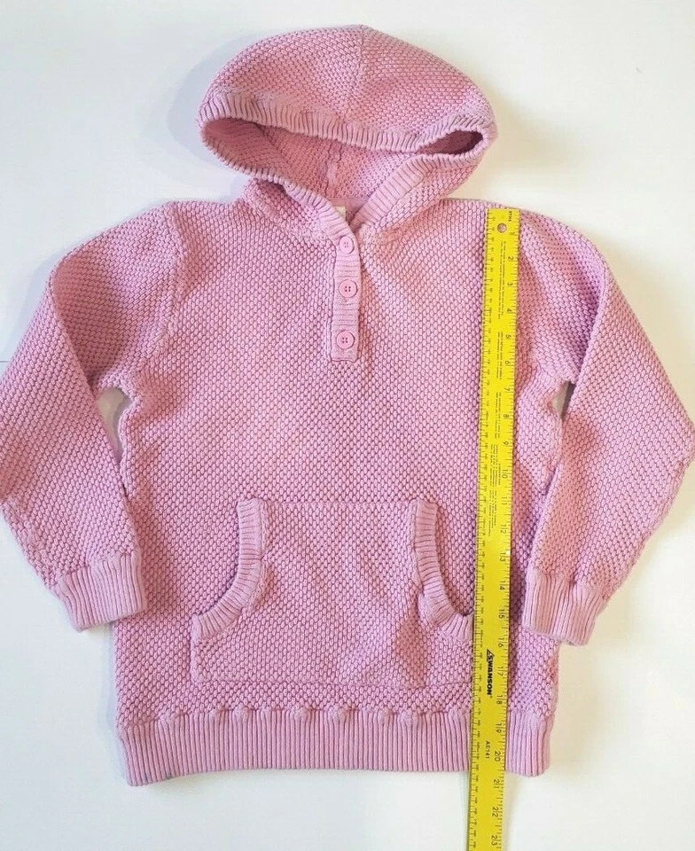 Hanna Andersson Girls Pullover Knit Hoodie Size 150cm Pink Sz 12 Cotton FLAWED - Image 2 of 4