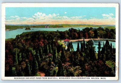 1931 Malden Massachusetts Postcard Reservoir Spot Pond Bear Hill Middlesex Fells
