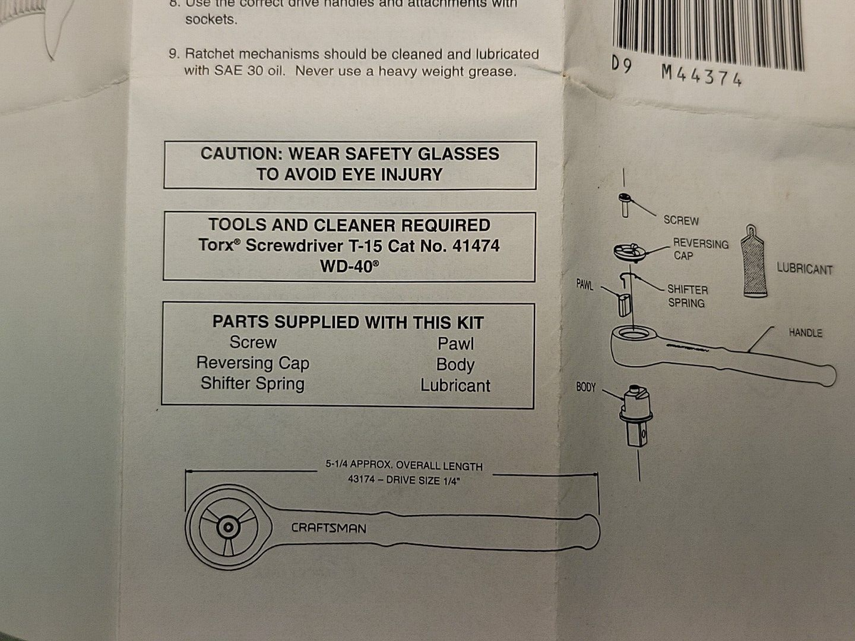 Craftsman Ratchet 1/4 Inch Drive 43174 Made in USA for sale online