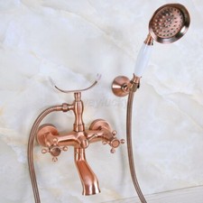 Antique Red Copper Wall Mount Bathroom Clawfoot Tub Faucet Set Handheld Shower
