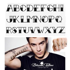 LETTERS TEMPORARY TATTOOS, SET, ALPHABET, ARM, FINGER, MENS, WOMENS, KIDS, BLACK