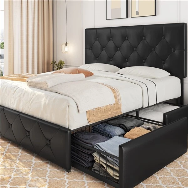 Leather bed frame with storage deals