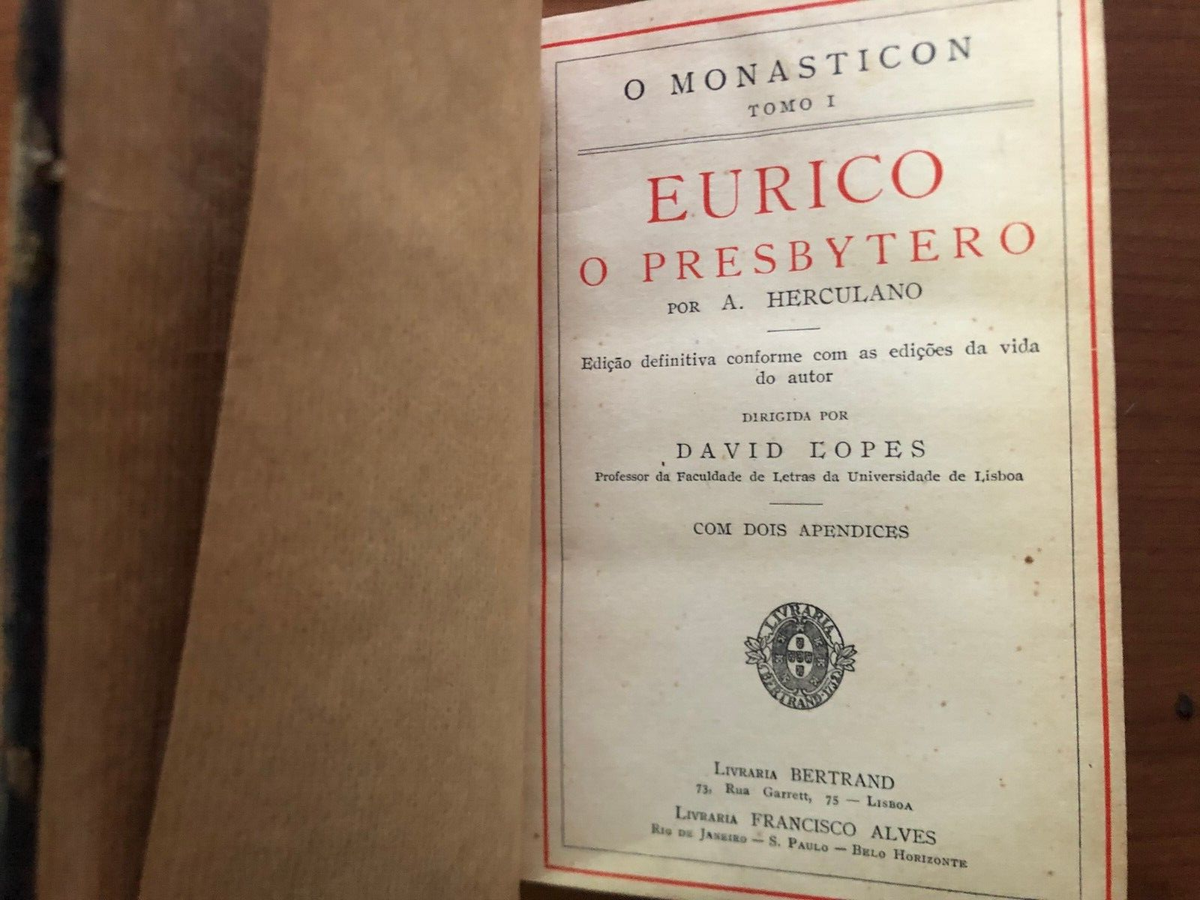Rarissimo libro Eurico o Presbytero di Alexandre Herculano Tomo I O  Monasticon
