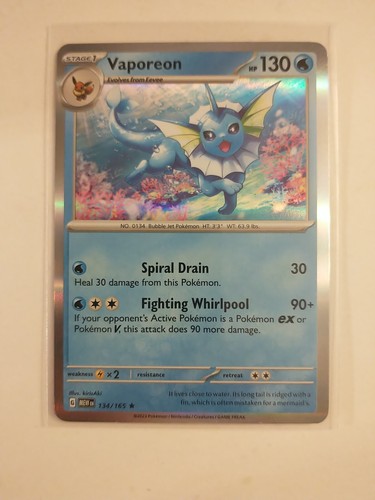Vaporeon (Reverse Holo) R 134/165 SV2a Pokémon Card 151 - Pokemon Card Korean