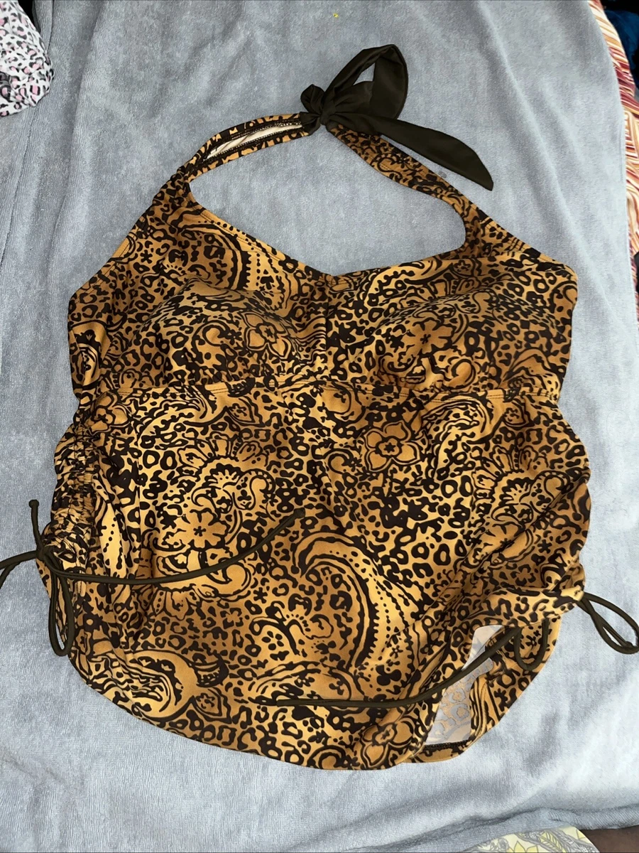 Haut De Maillot De Bain Merona Leopard - Tankini à Bretelles, Taille S, Imprimé Animalier, Très Bon état Occasion