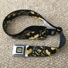 Like New DC Comics Batman Seat Belt Buckle Down Pants Adjustable Mens Boys Black