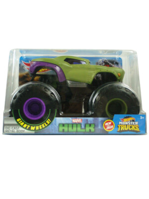 Hot Wheels Monster Trucks Hulk 1/24 Scale Giant Wheels Die-Cast Marvel New
