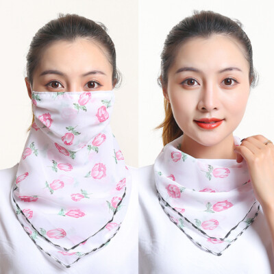 LADIES FACE MOUTH COVER MASK FLORAL CHIFFON SCARF