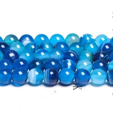 Natural 10mm Blue Stripe Agate Onyx Gemstone Round Loose Beads 15''
