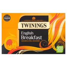 Twinings English Breakfast Black Tea Golden & Well Rounded Taste Pack 300 Bags 0.05 per strip