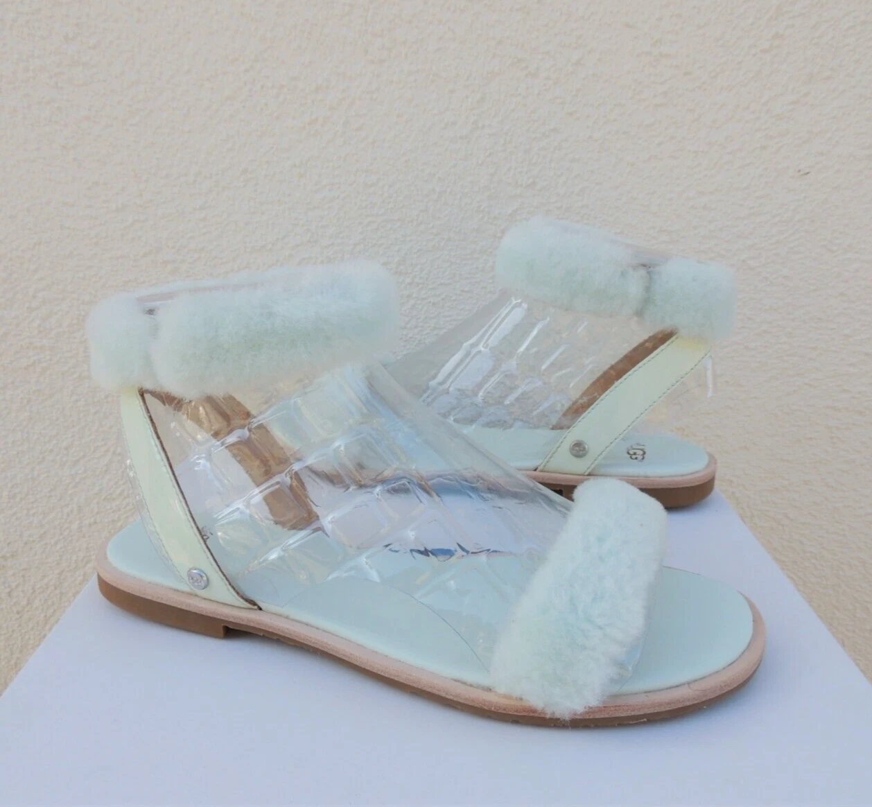 SANDALI UGG AGAVE GLOW FLUFF SPRINGS PELLE DI PECORA CINTURINO ALLA CAVIGLIA US 8 EUR 39 ~NUOVI CON SCATOLA