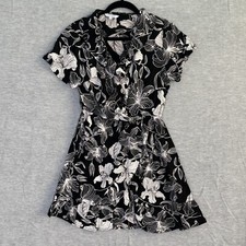 Blue Island Dress Black w/ White Flowers Wrap Floral Small