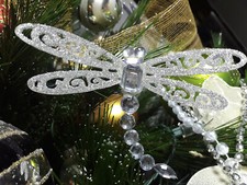 3 ORNAMENT - DELICATE DRAGONFLY ACRYLIC AND RHINESTONE  - 5.5" X 4"  SET OF 3