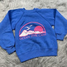 Vintage Childrens Blue Pink Ocean Park Camp Crewneck Sweater