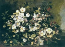 Oil painting gustave courbet - branch of apple blossom known as cherry blossom  