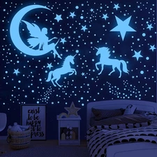 Glow in the Dark Stars for Ceiling,Unicorn Wall Stickers Wall Decor for Girls 