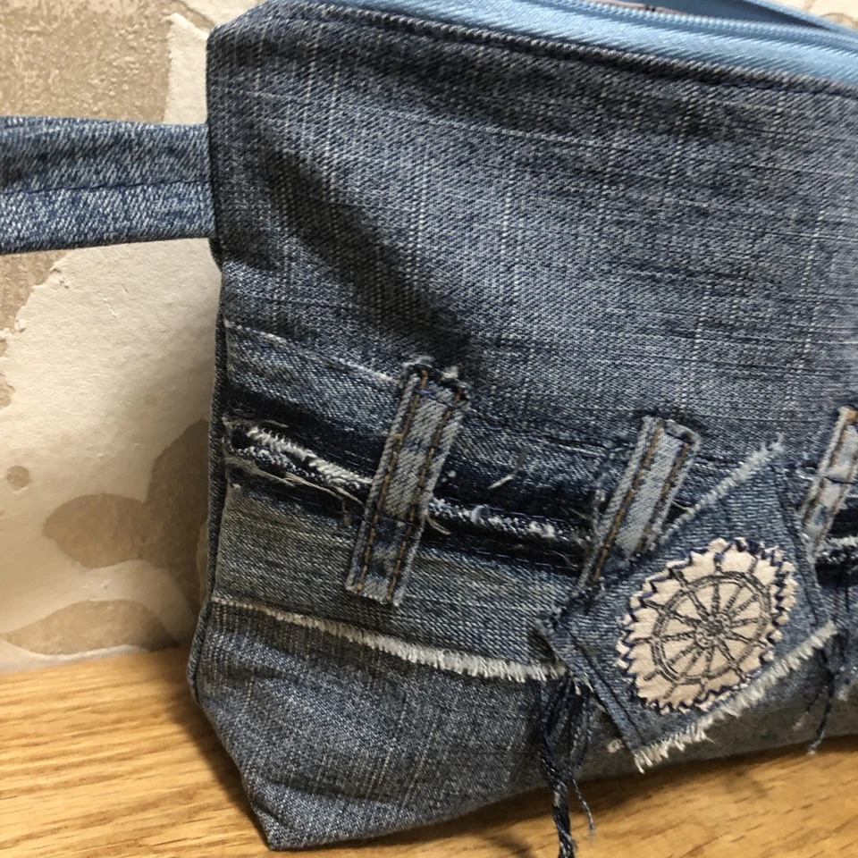 kosmetiktasche damen Maritim Neu Selbstgenäht Jeanspatchwork - Bild 2 von 4