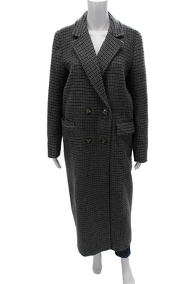 Ganni Women Overcoat Gray Check Wool Button Size 36