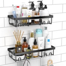Shower Caddy Shelf Organizer Rack, Adhesive Black Bathroom Shelves Basket, Ho...
