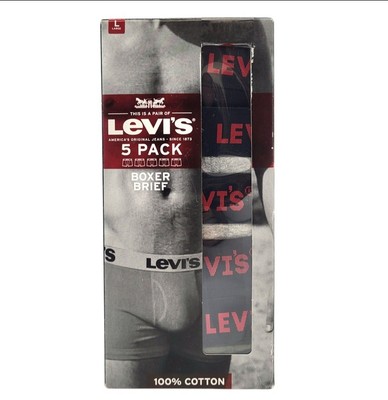 Levi's Men's 5-Pack Boxer Brief Size Large 100% Premium Cotton Fly Front 