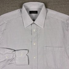 CANALI Men's Shirt 15.5 15 1/2 Long Sleeve Solid Gray 100 Cotton Made in Italy
