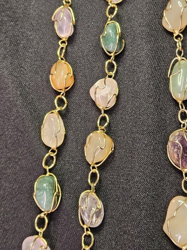 Natural Stone Necklace Pair With Gold Tone Wire Wrap - 13" Long & 15" Long - Picture 13 of 19