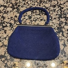Vintage Navy Beaded Purse made in USA by Laura