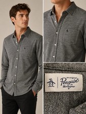 Original Penguin Mens Gray Button Shirt Long Sleeve Pocket Casual Size M