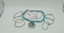 Ventage Glass Beaded Necklace and Bracelet Set with Blue Glass Pendant