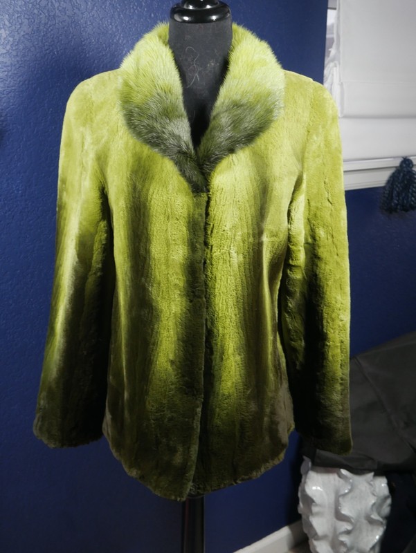 Amazing NWOT Apple lime green Ombre Sheared & Long hair Mink  Fur Coat Jacket