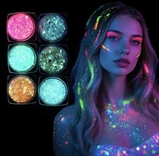 6pc Glow in Dark Chunky Glitter Gel Water-Based Rave Party Festival Body Makeup