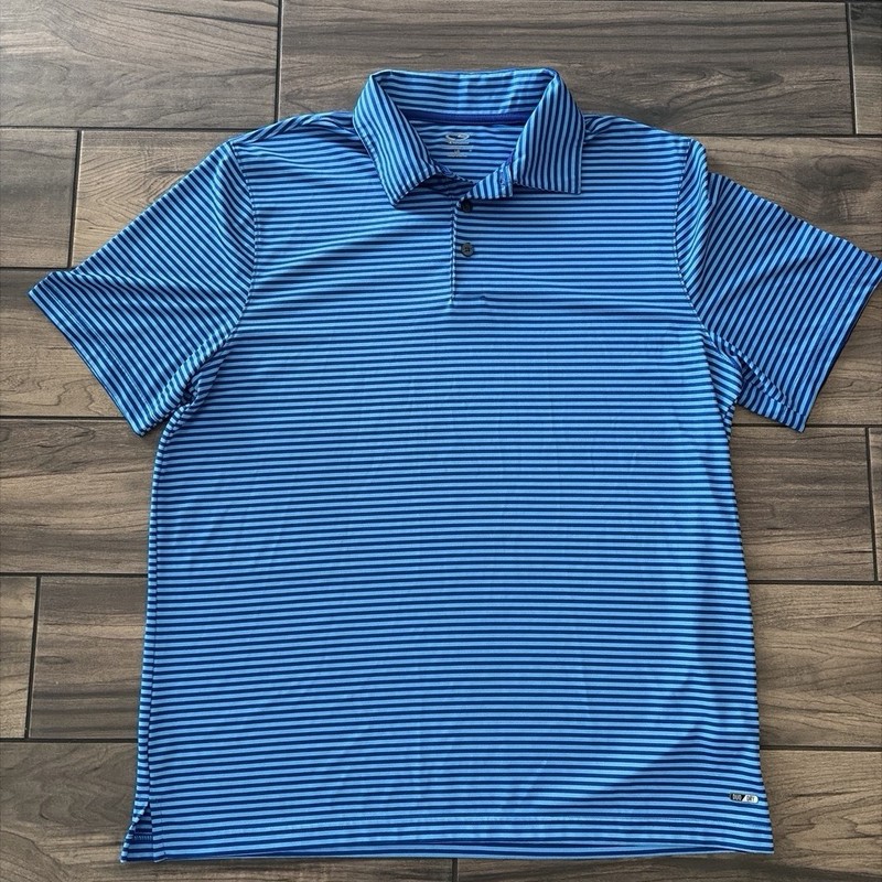 Champion Duo Dry Men's Blue Striped Moisture Wicking Golf Polo Shirt L/G