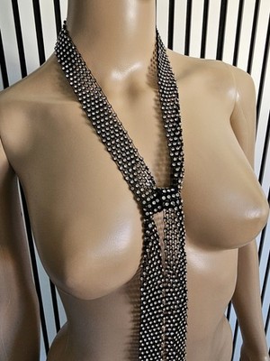 Fashion Style XXL Krawatten Kette in schwarz mit Strass, Neu