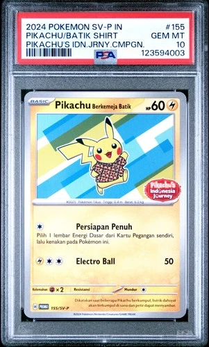 2024 POKEMON INDONESIAN SV-P PROMO #155 PIKACHU IN BATIK SHIRT PSA 10